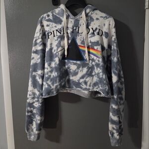 Pink Floyd Gray and White Cropped Graphic Hoodie